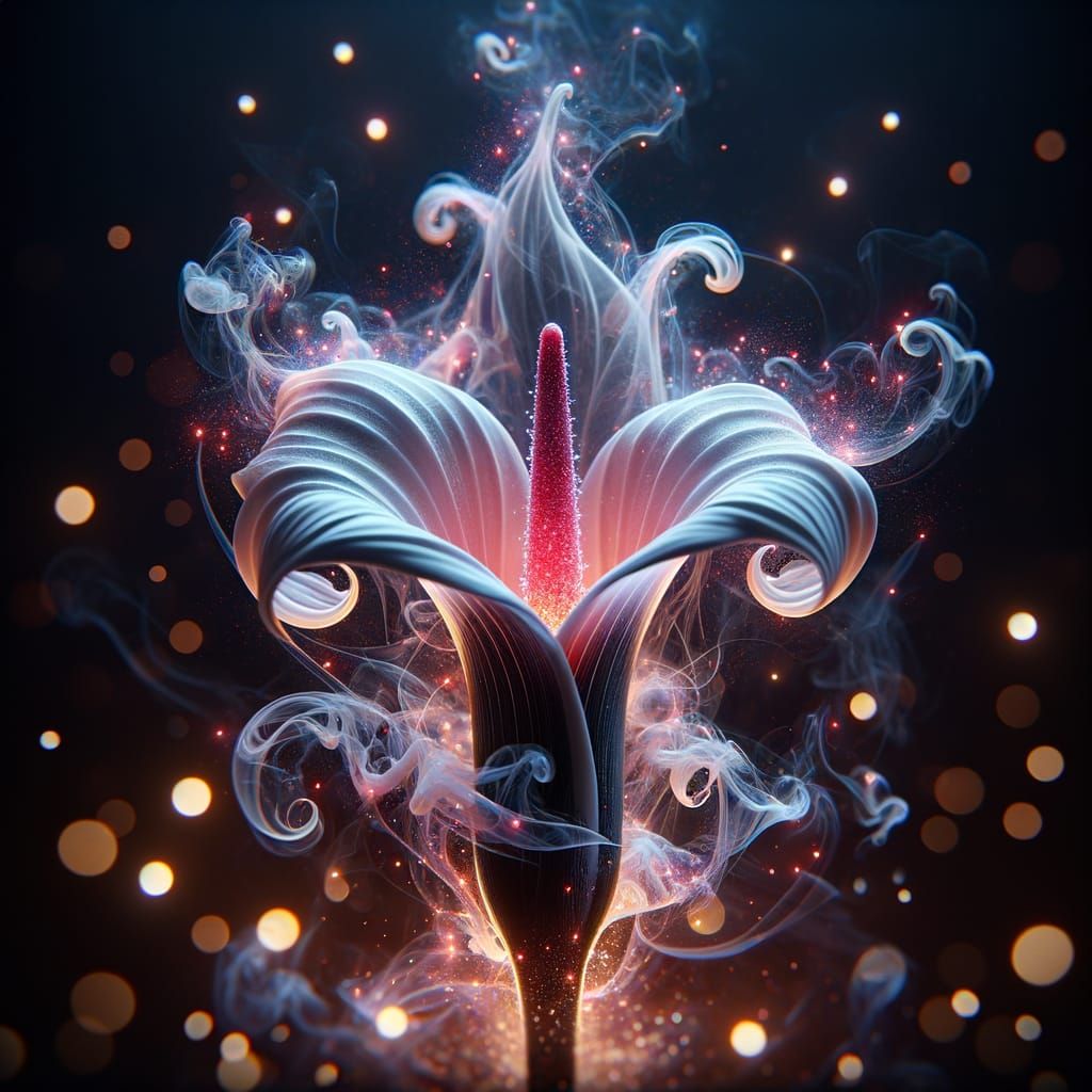 Bioluminescent Calla Lily Sculpted from Smoke and Sparks