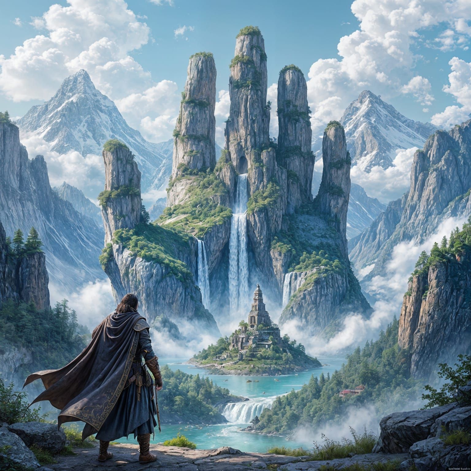 Hero's Gaze: Mountainous Stone Hand Landscape