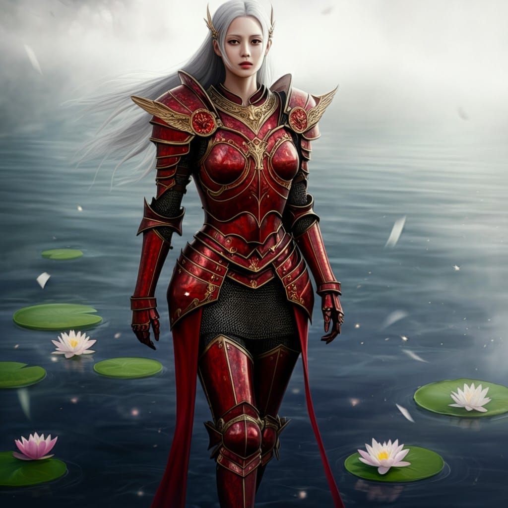 Warrior Princess Walks on Water: Hyperrealistic Image