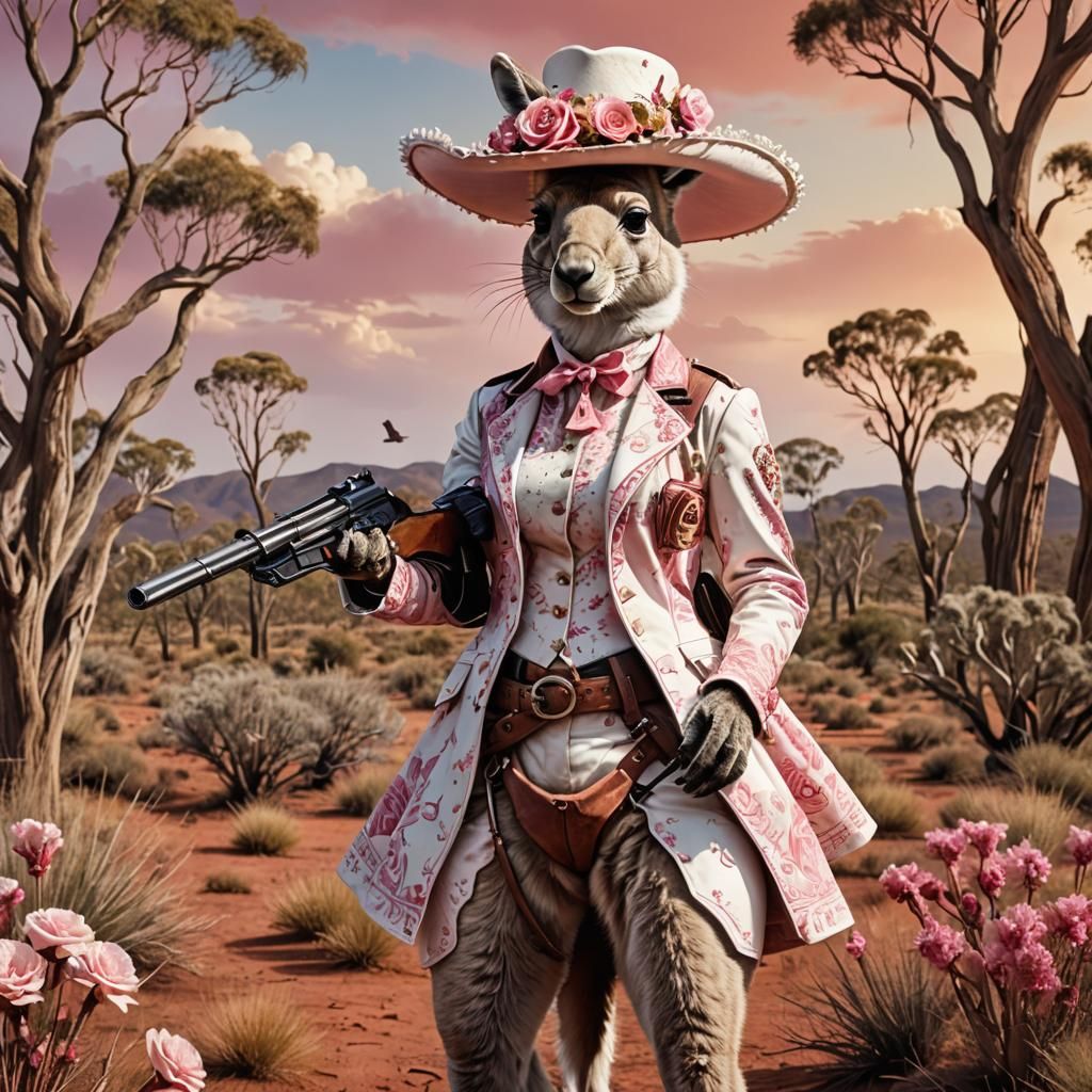 Kylie the Kangaroo in Victorian Dress, Detailed Matte Painti...