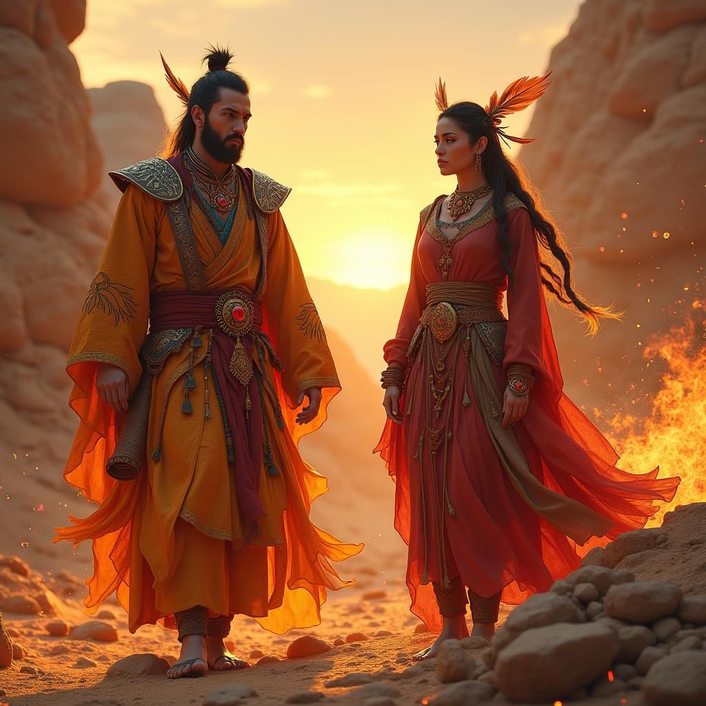 Fire Genasi in Mongolian Attire: Fantasy Concept Art