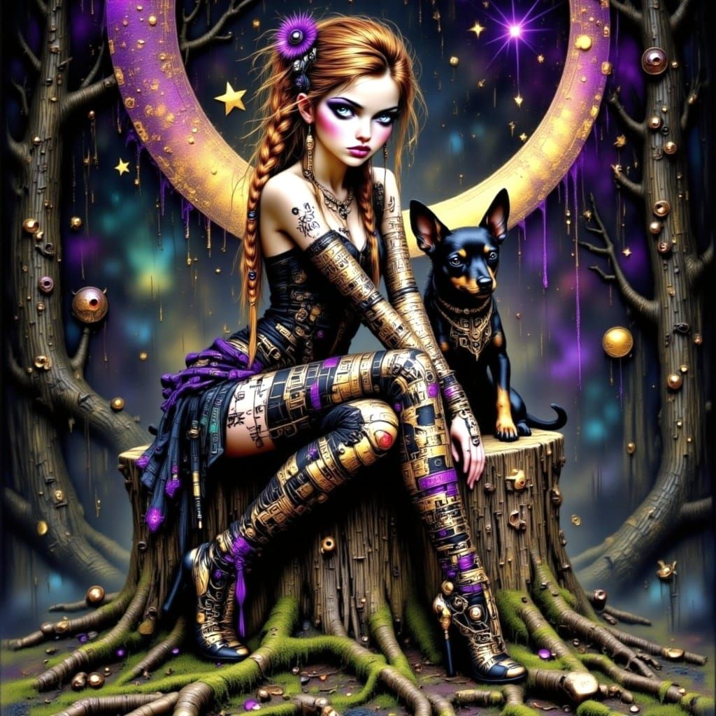 Bohemian Fairy in Winter Wonderland with Yorkshire Terrier