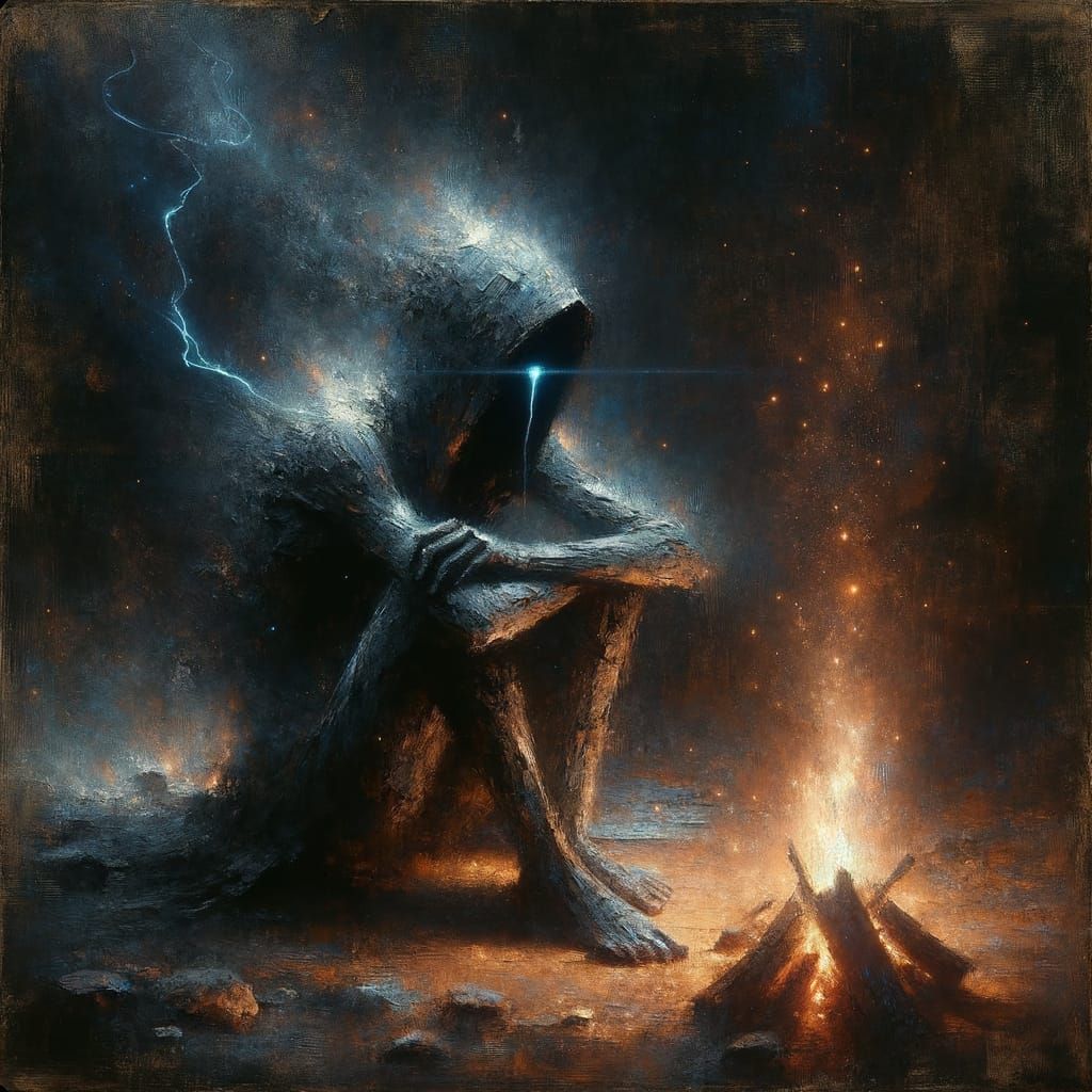 Mystical Figure with Glowing Tear in Matte Painting Style