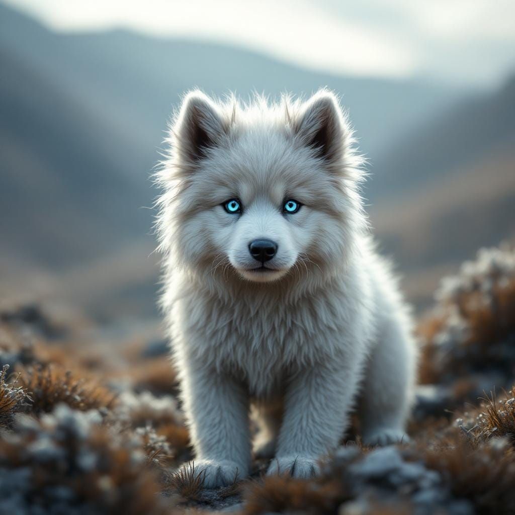 Adorable Warg Puppy with Blue Eyes in CGI Style