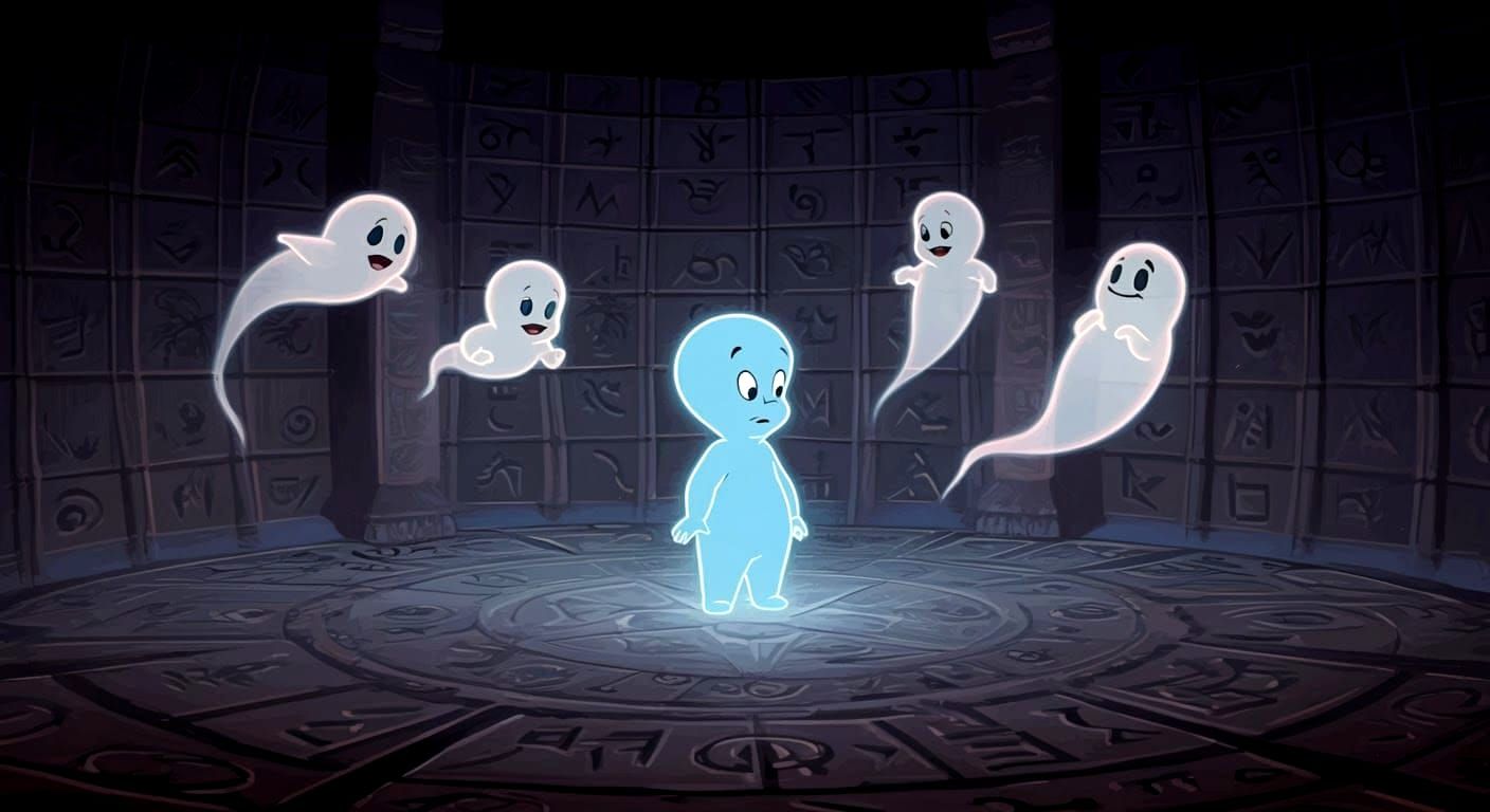 Casper Surrounded by Ghosts in Anime Style