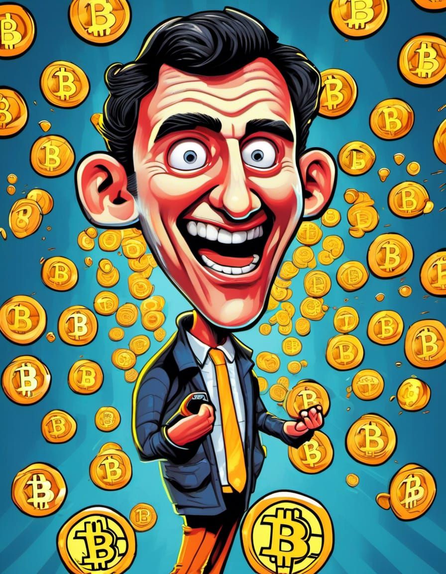 Greedy NFT Collector Caricature: Satirical Illustration