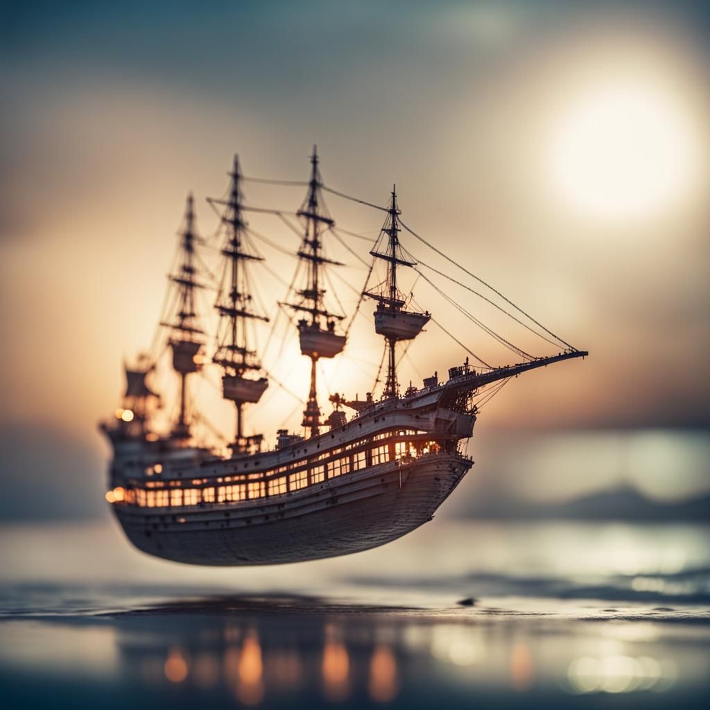 Flying Ship in Professional Photography Style