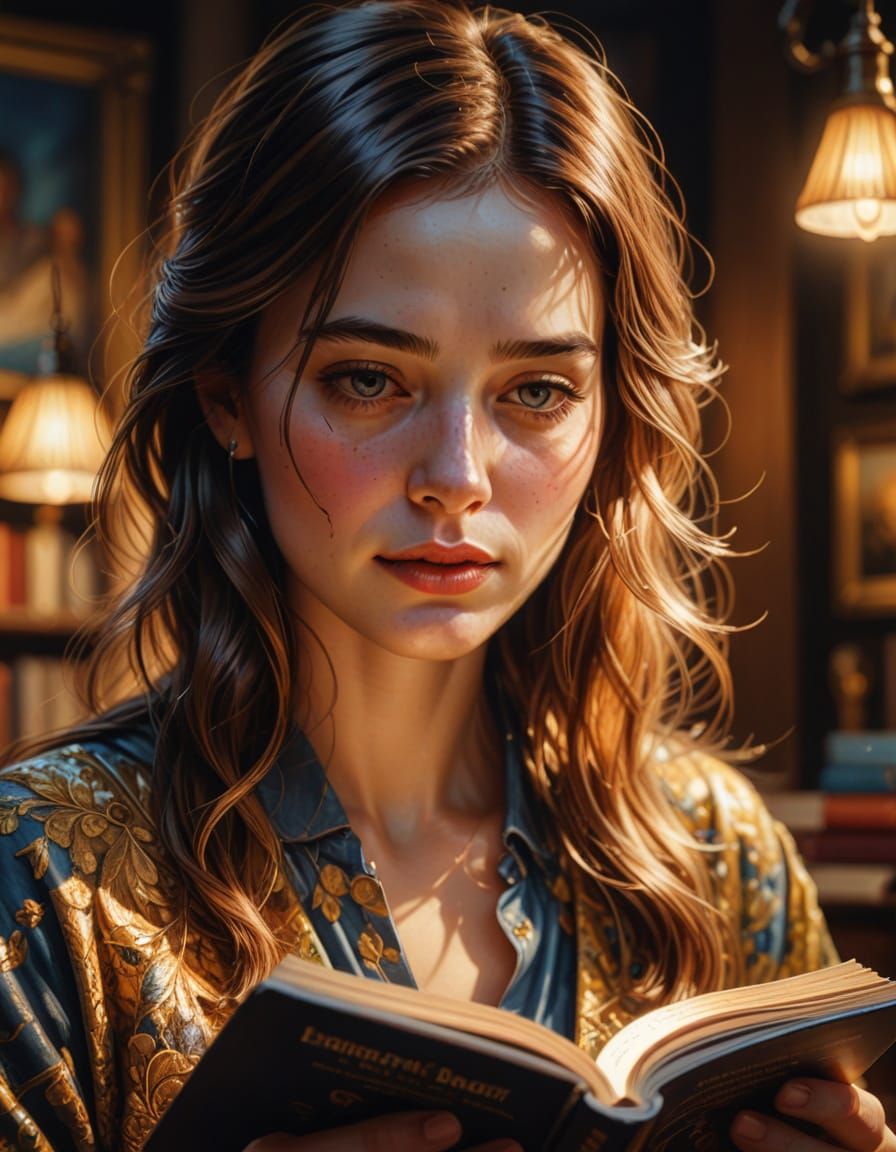 Hyperrealistic Woman Reading Book in Digital Art