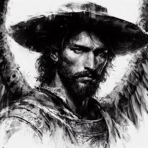 Spanish Fallen Angel Portrait in Ink Splash Art Style