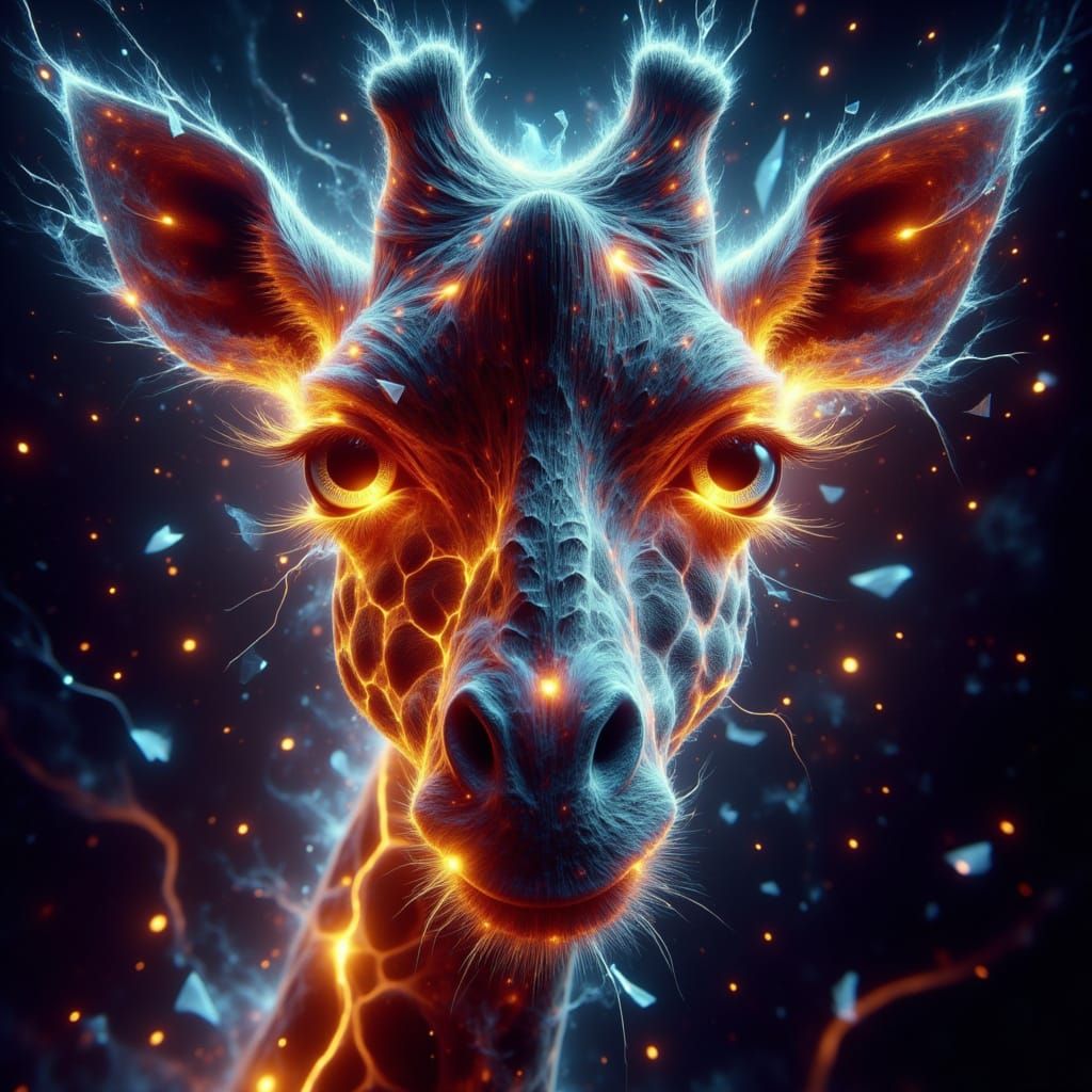 Giraffe's Gentle Eyes in Neon Digital Art Style