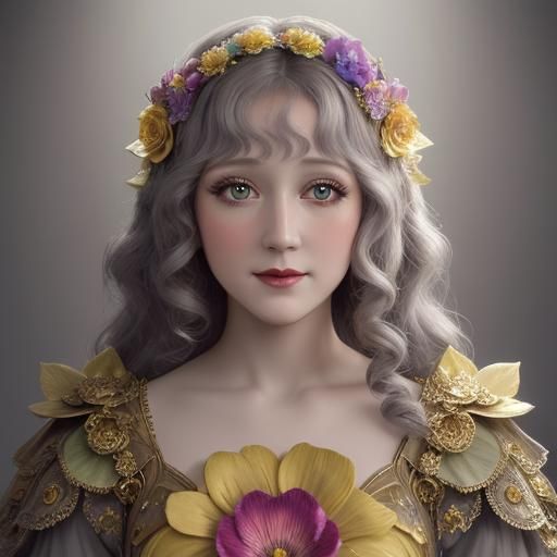 Mary Pickford Portrait in Rainbow Flower Theme