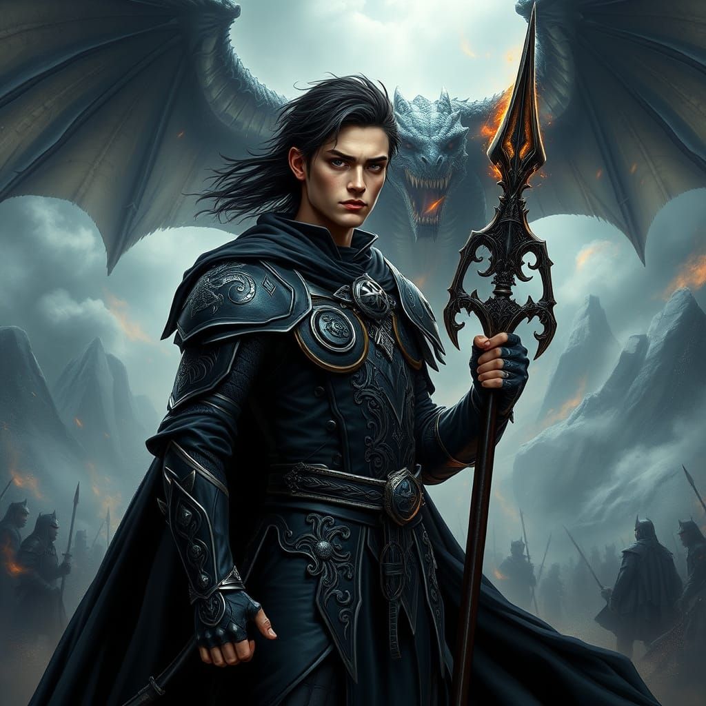 Dark Fantasy Prince on Stormy Battlefield