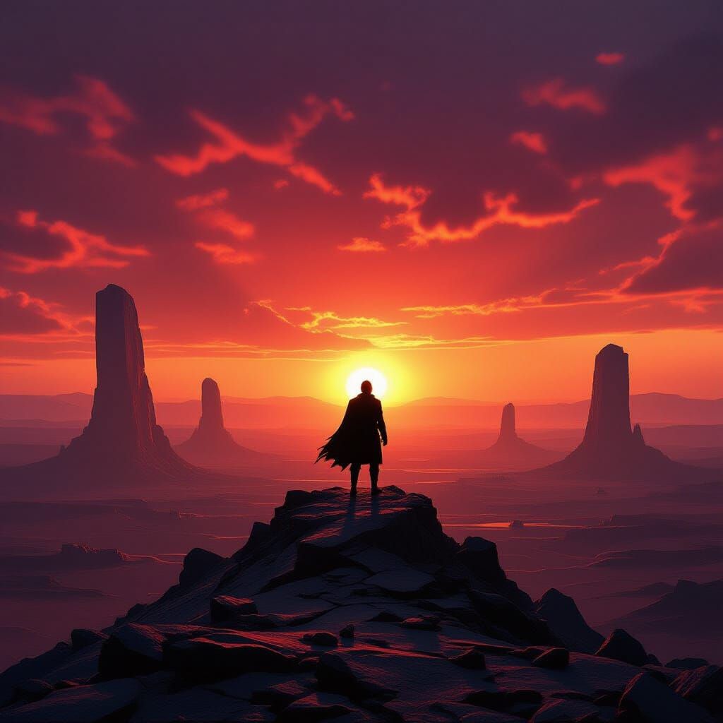 Post-Apocalyptic Wasteland at Blood-Red Sunset