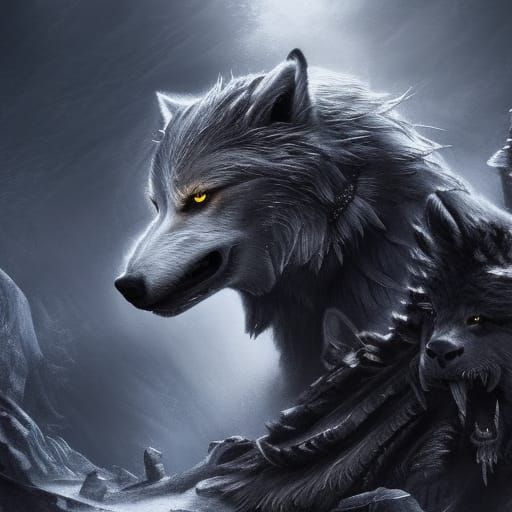 Dramatic Dire Wolf in Digital Matte Painting