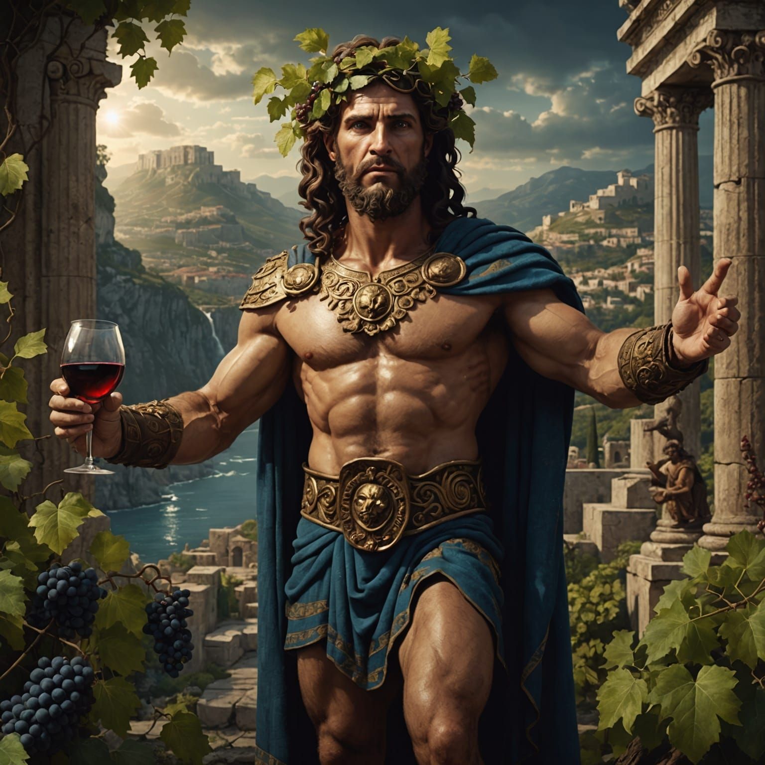 Dionysus: God of Wine and Theatre in Digital Painting