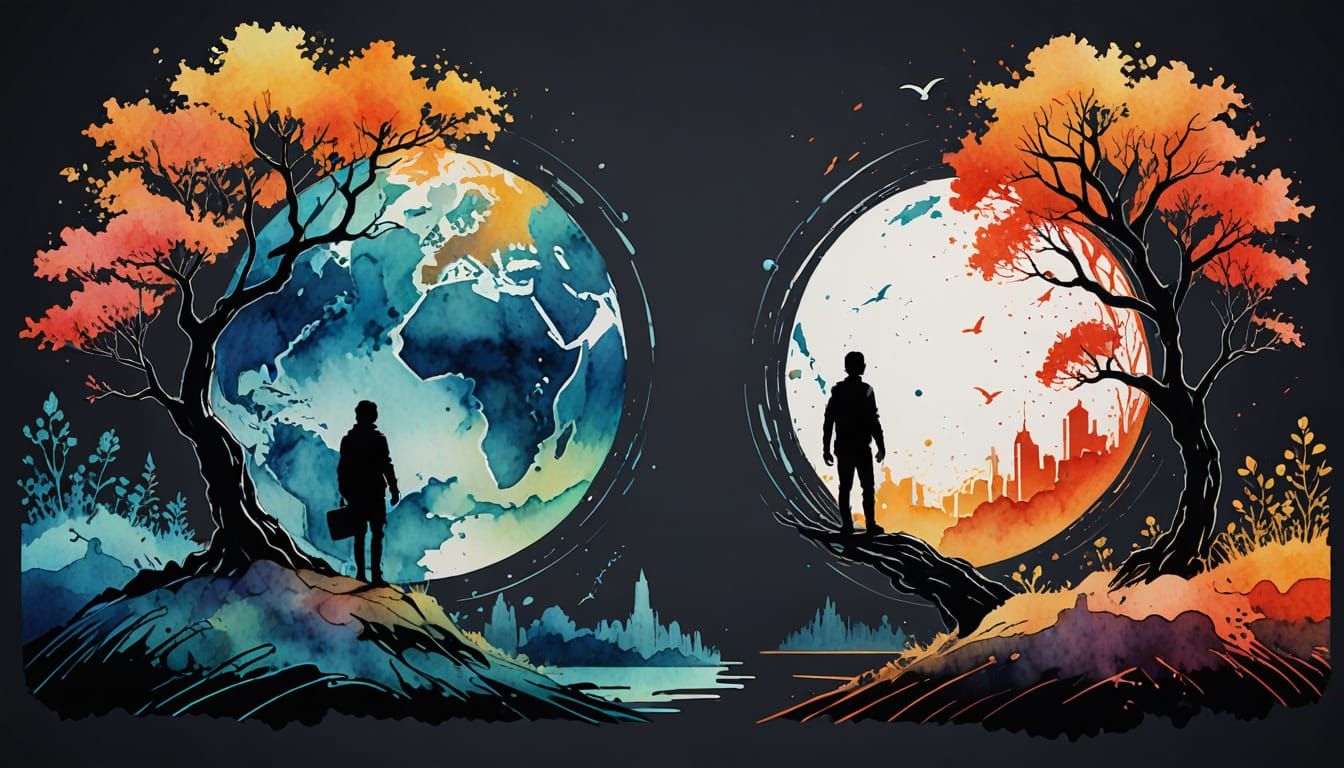 Earth Rebirth: Die-Cut Vector Art in Watercolor Style