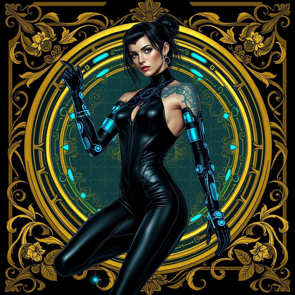 Cybernetic Woman in Art Nouveau Frame