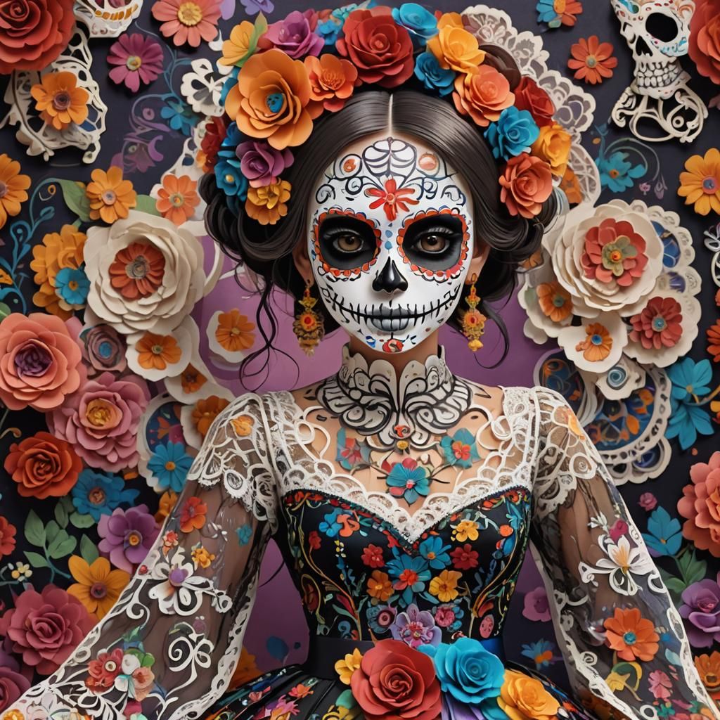 Woman in Día de los Muertos Makeup, Anime Style