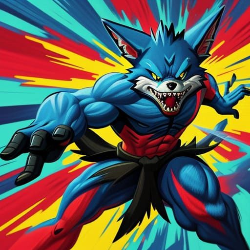 Wolf Shark Versus Looney Tunes in Gouache Impasto