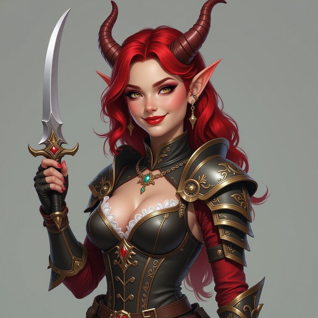 Red-Skinned Tiefling Warrior with Dagger - Fantasy Avatar