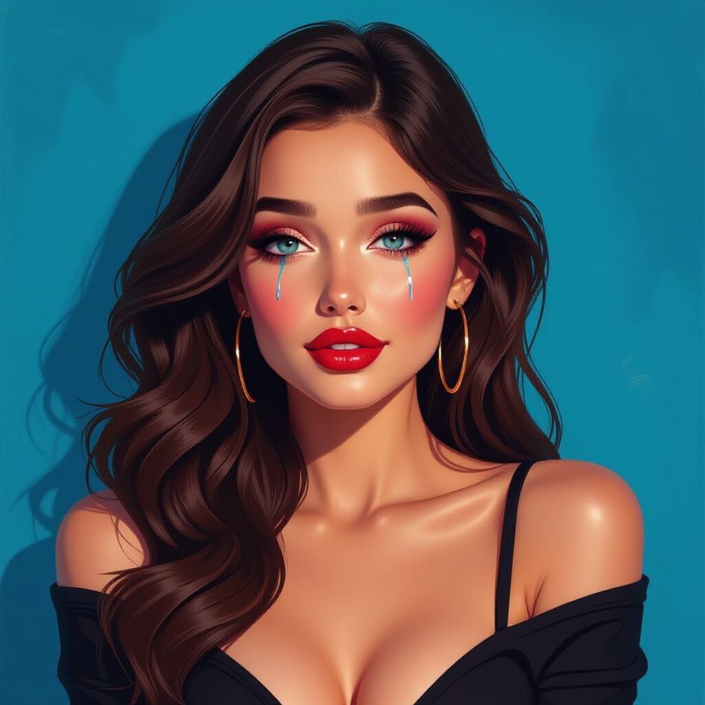 Seductive Woman Crying in Graffiti Art Style