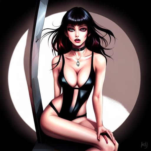 Detailed E-Girl with Goth Style in Digital Painting