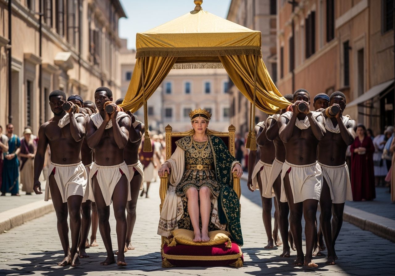 Empress Messalina Carried by Bearers on Roman Street