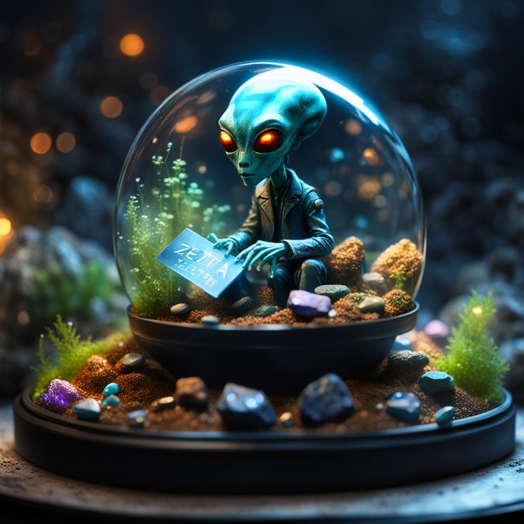 Alien in Terrarium: Detailed Digital Illustration
