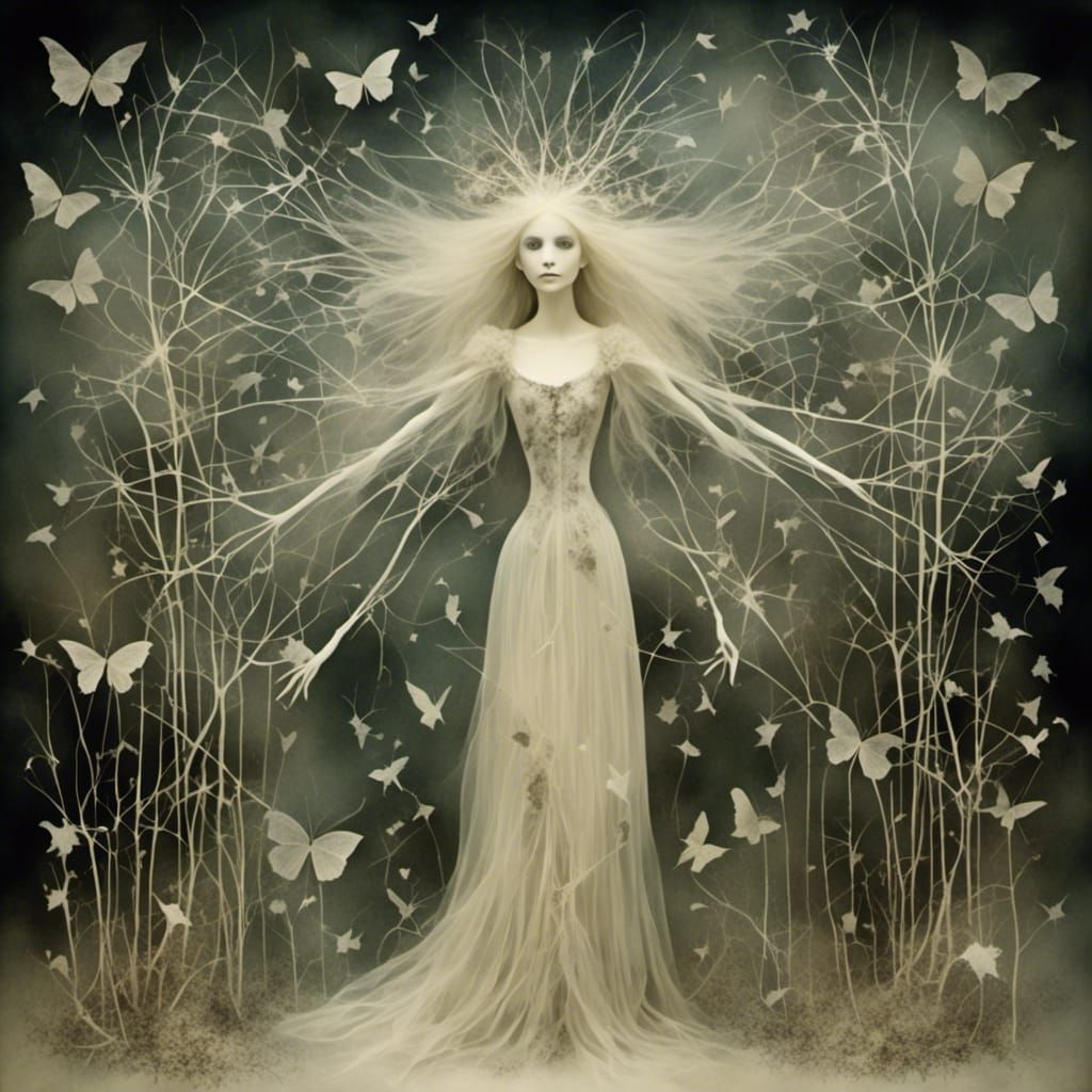 Photorealistic Portrait of Woman with Photogram Aesthetic