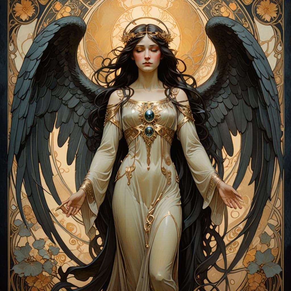 Ethereal Art Nouveau Portrait of the Angel of Death