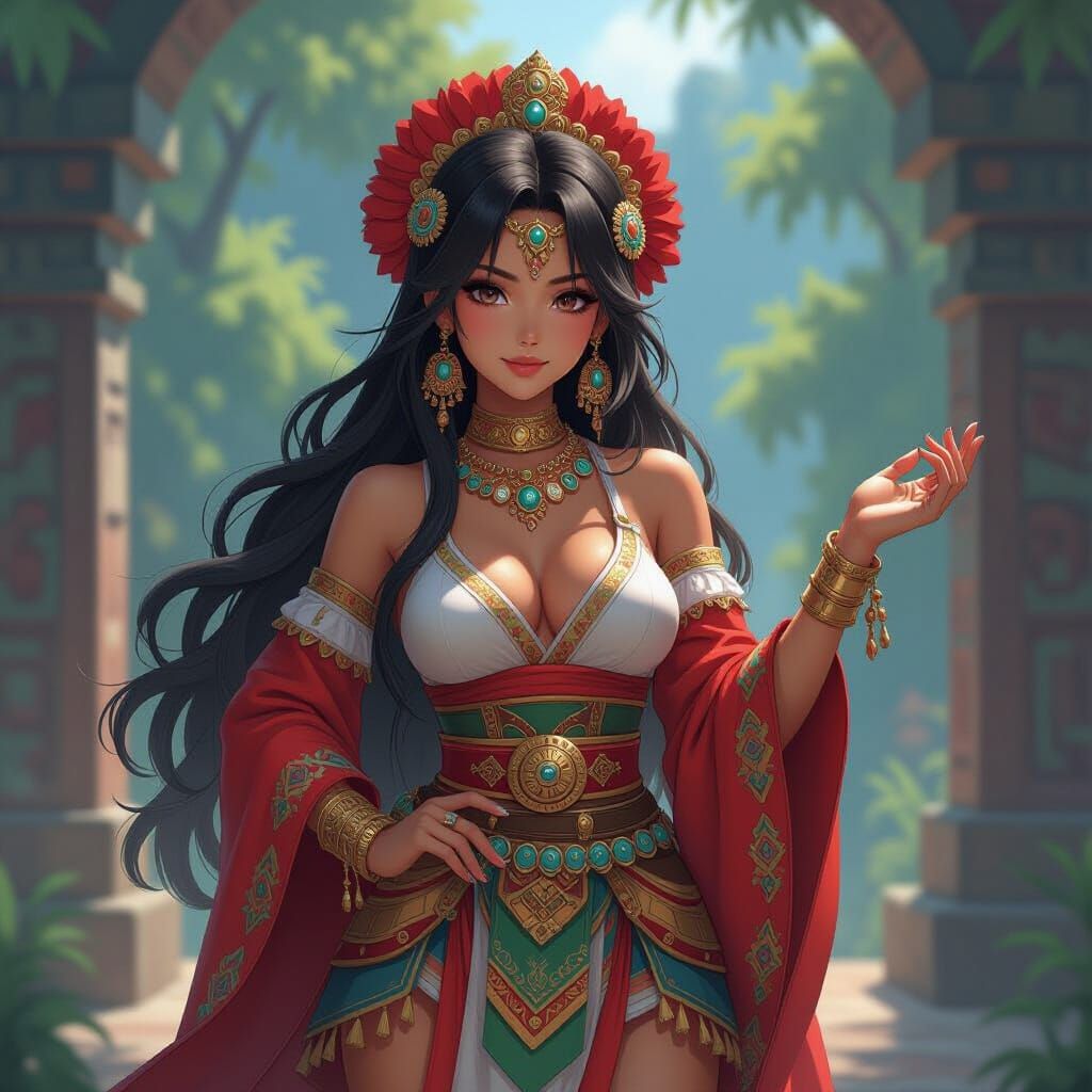 Aztec and Maya Inspired Woman in 3D Anime Style
