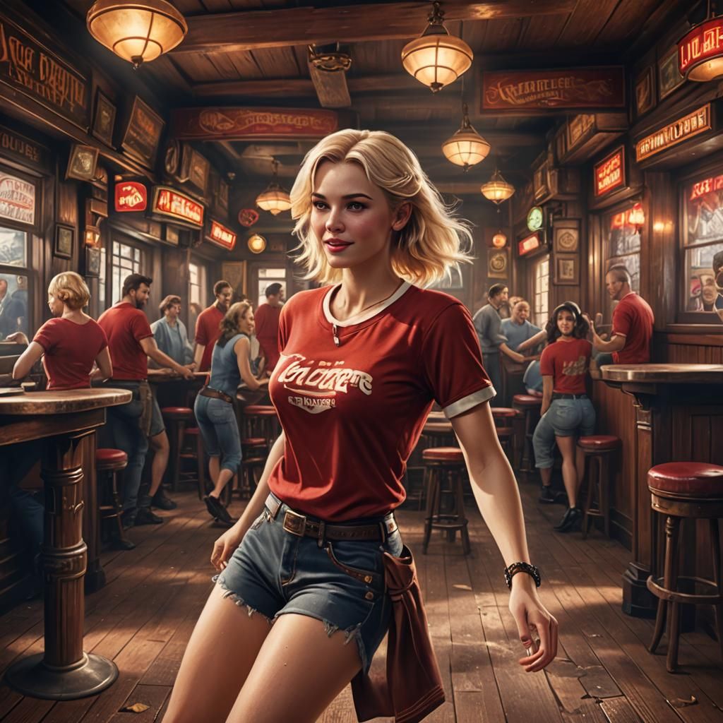 Girl Dancing in Vintage Tavern: Fantasy Concept Art