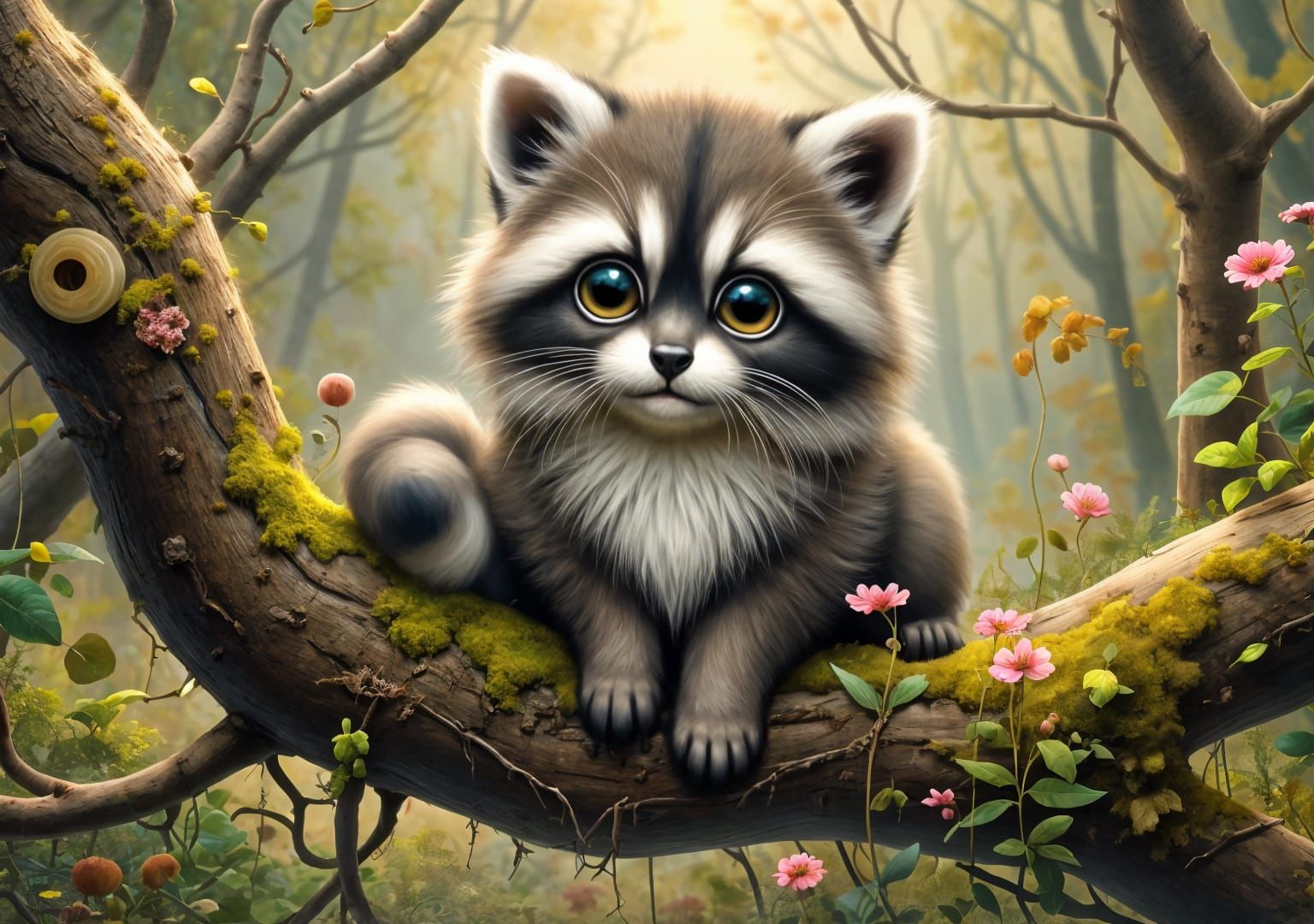 Kitten Raccoon Hybrid with Amber Eyes