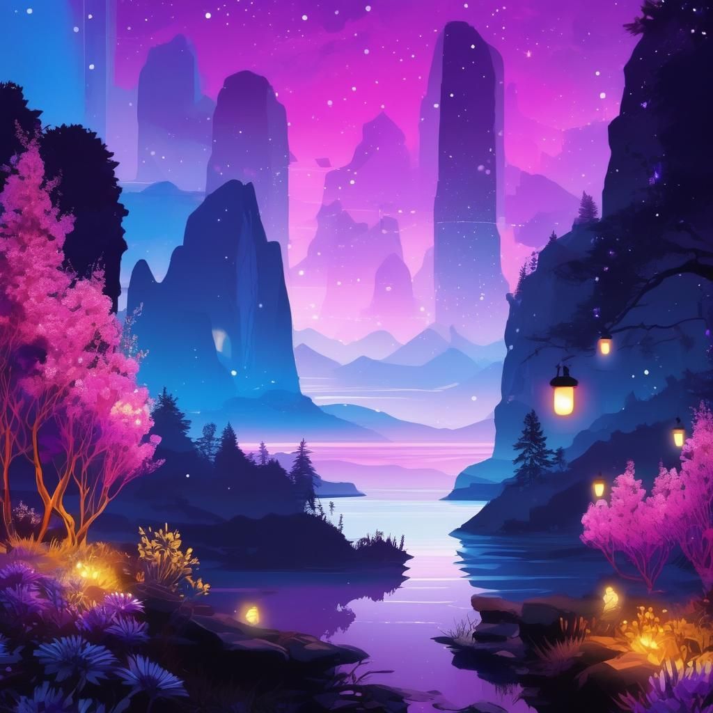 Enchanted Twilight Forest Landscape in Watercolour Style