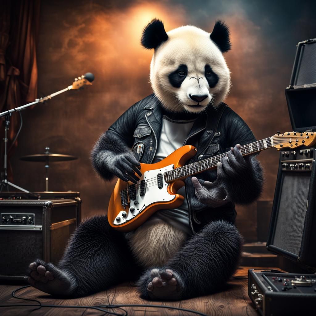 Hyperrealistic Panda Rocks Out on Guitar