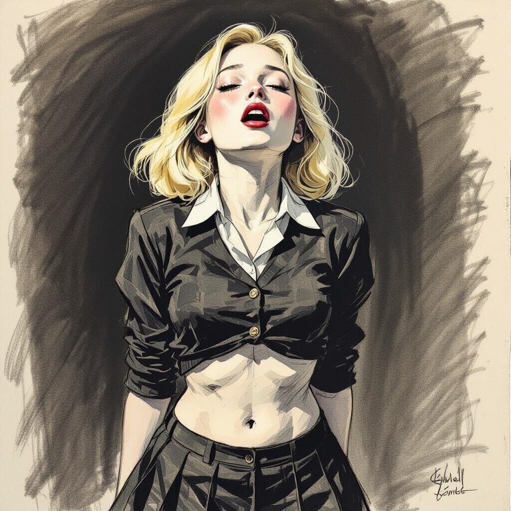 Egon Schiele Inspired Sketch of Girl in Ecstasy