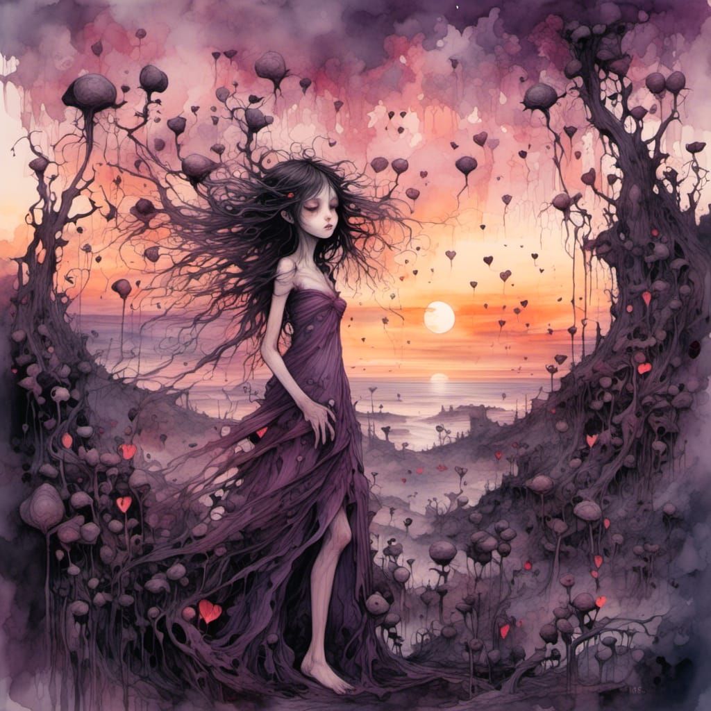 Watercolor Sunset Fantasy: Digital Illustration