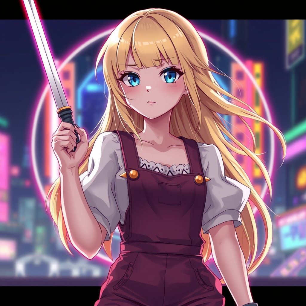 Cyberpunk Goddess in Kawaii Anime Style