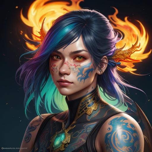 Dragon Tattoo Portrait in Art Nouveau Style