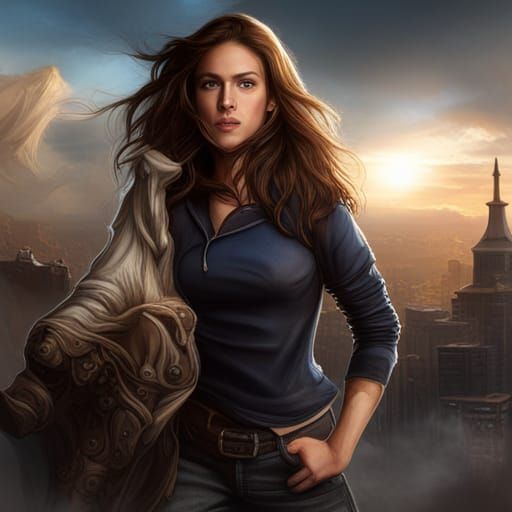 Athletic Girl with Horse Hoodie: Detailed Matte Painting