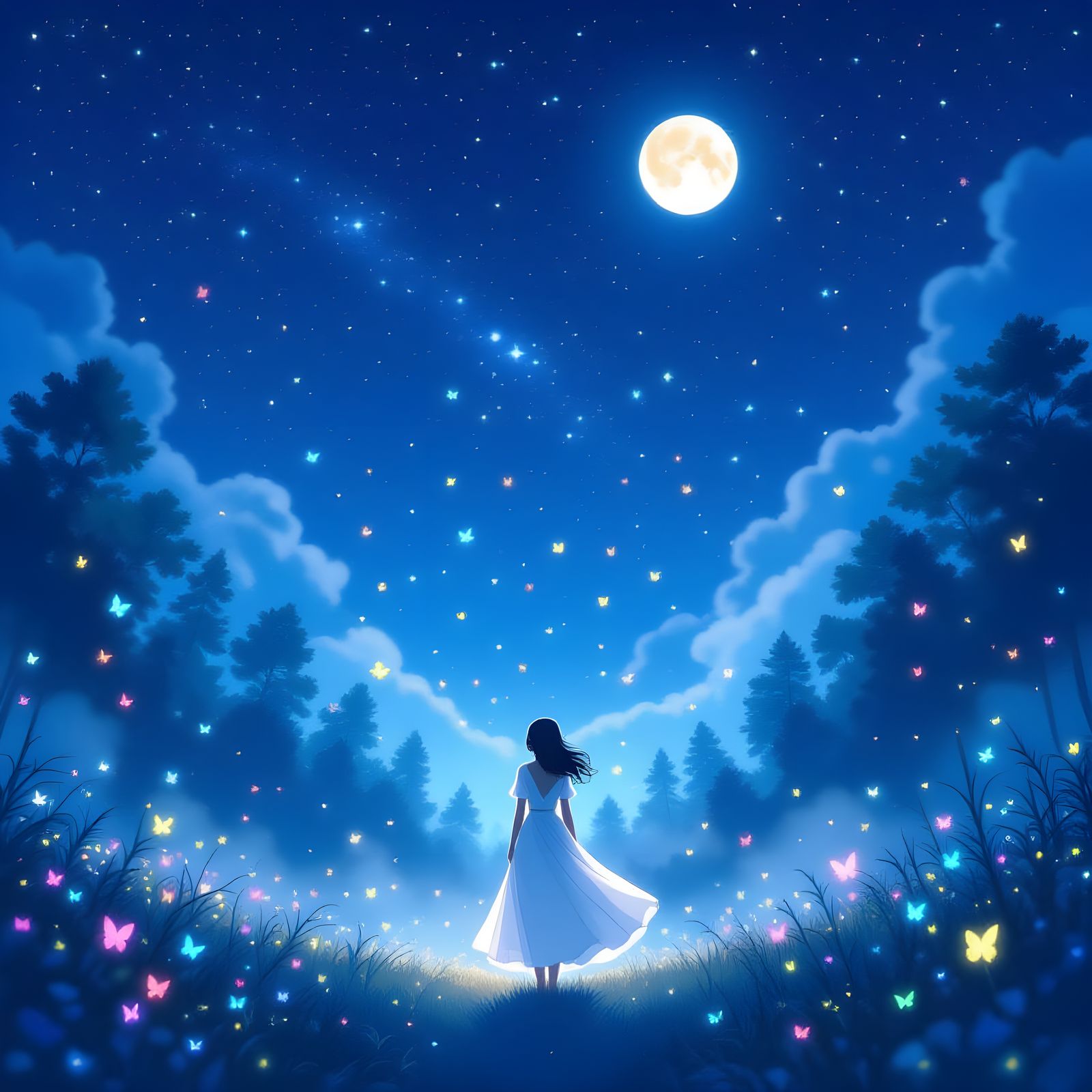 Mystical Woman in Enchanted Forest at Night