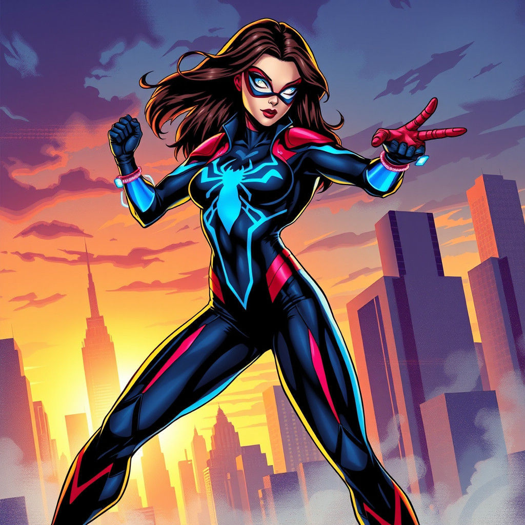 Spider-Woman in Futuristic Comic Book Style