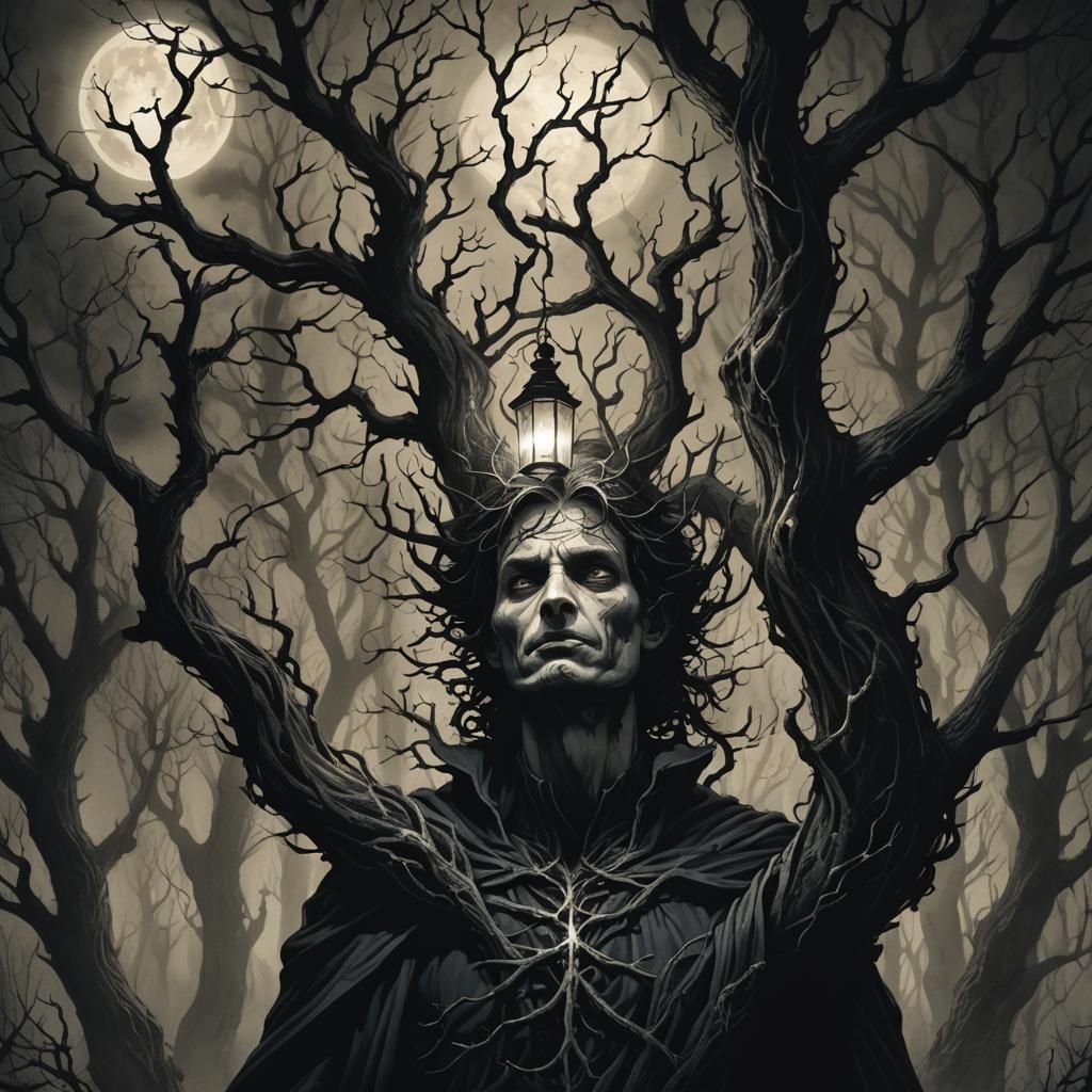 Dark Gothic Figure in Eerie Forest
