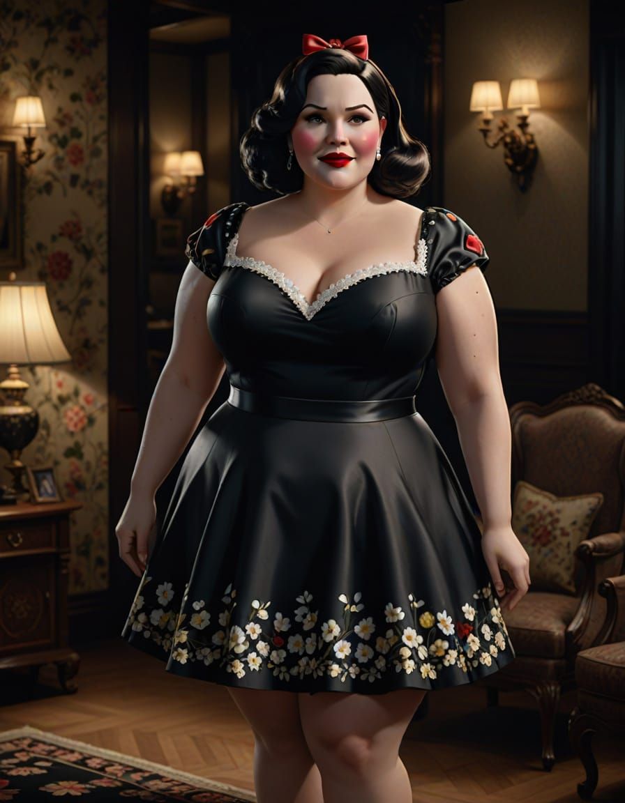 Stunning 50s-Era Snow White Portrait in Elegant Black Floral...