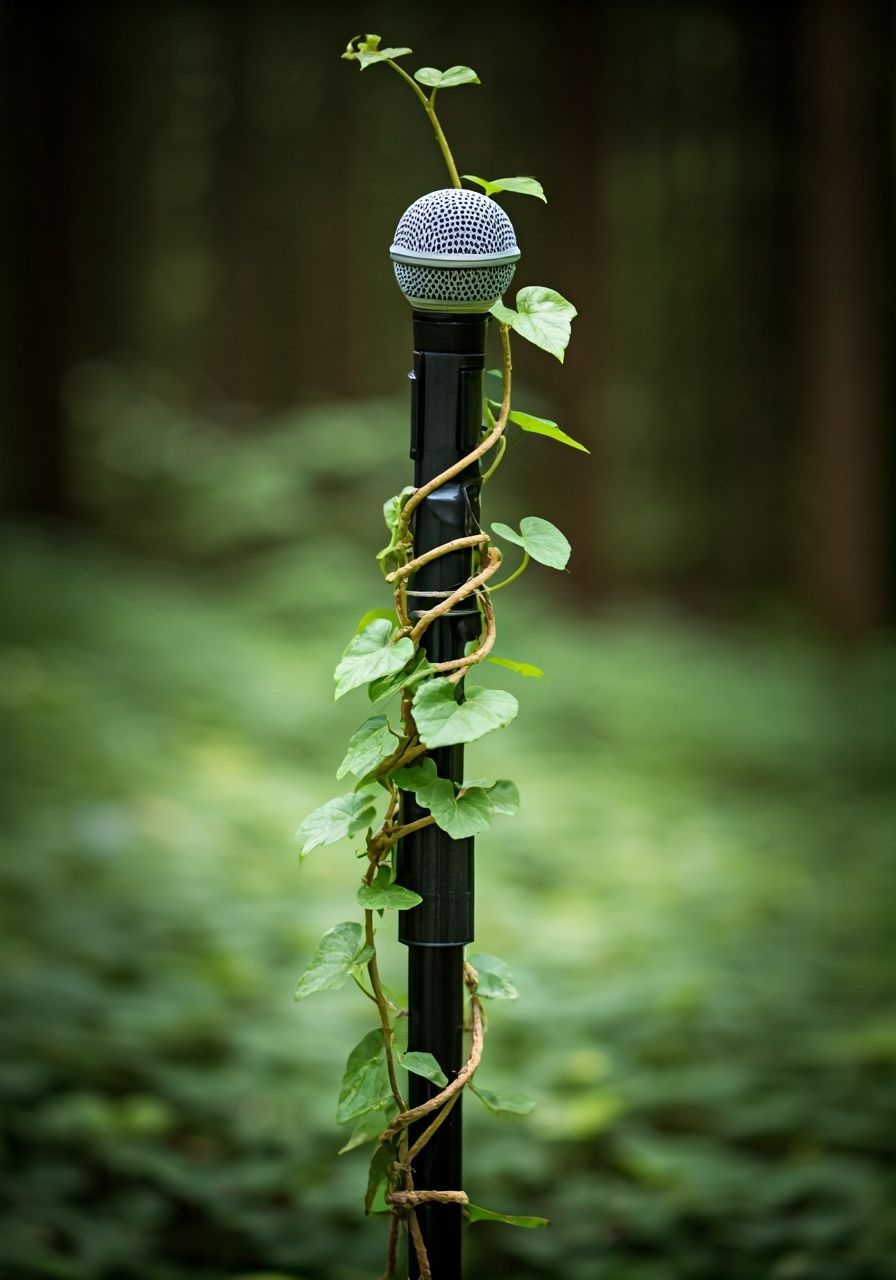 Vine Wrapped Microphone in Enchanted Forest Clearing