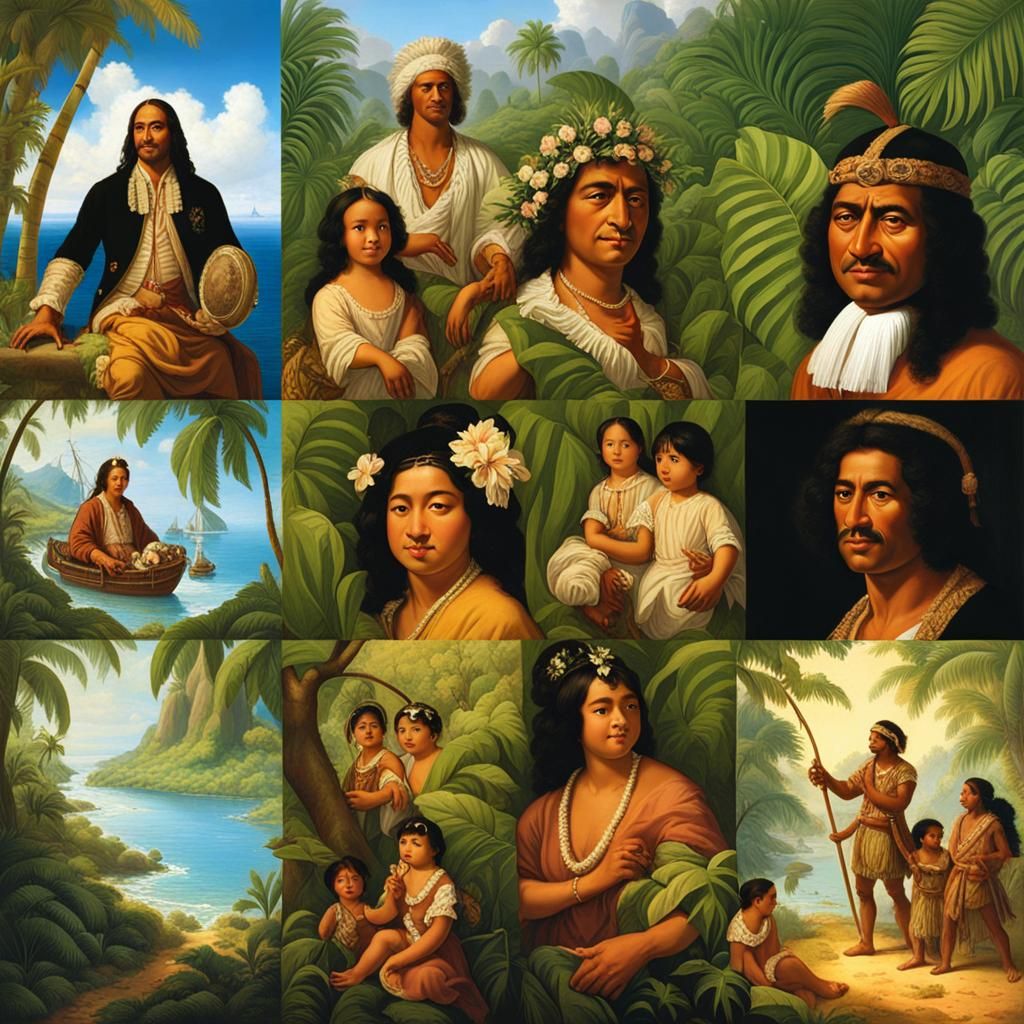 Captain Cook Meets Tahitian Chief on Beach