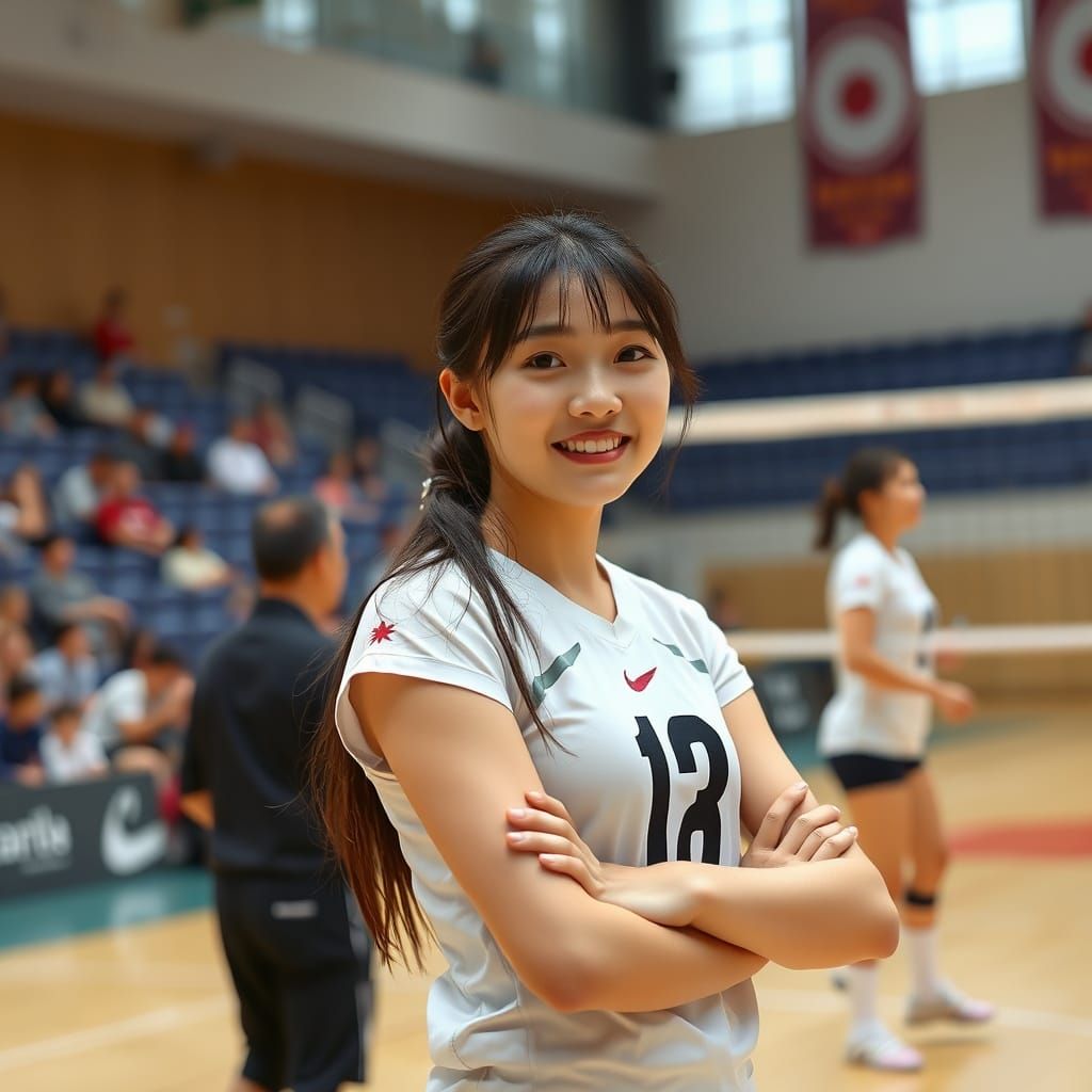 Serious Japanese Volleyball Player in Action