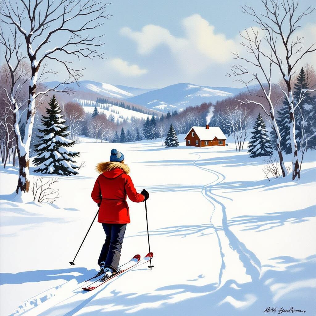 Woman Cross-Country Skiing in Snowy New Hampshire, 1985