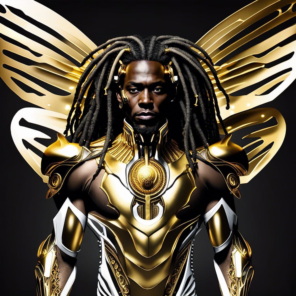 Golden Cybernetic Fairy with Wings