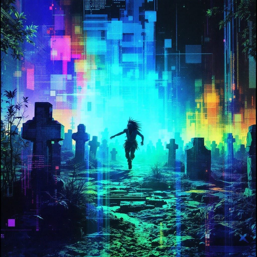 Ethereal Blue Print Reveal Over Ancient Indian Burial Ground...